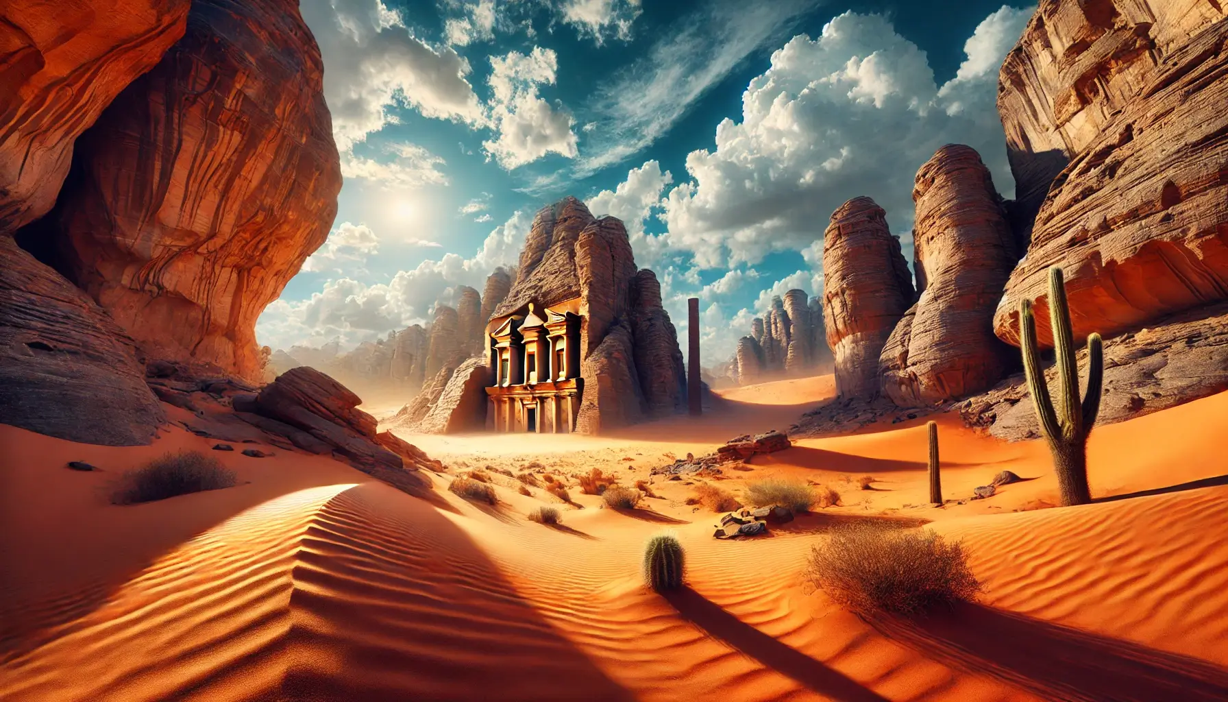 Surreal Desert Landscape with Ancient Rock Formations