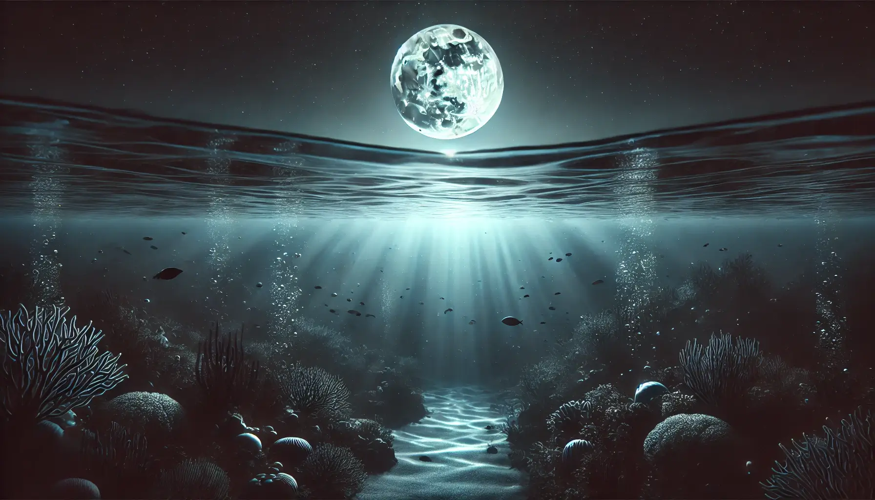 Underwater Moonlit Coral Reef