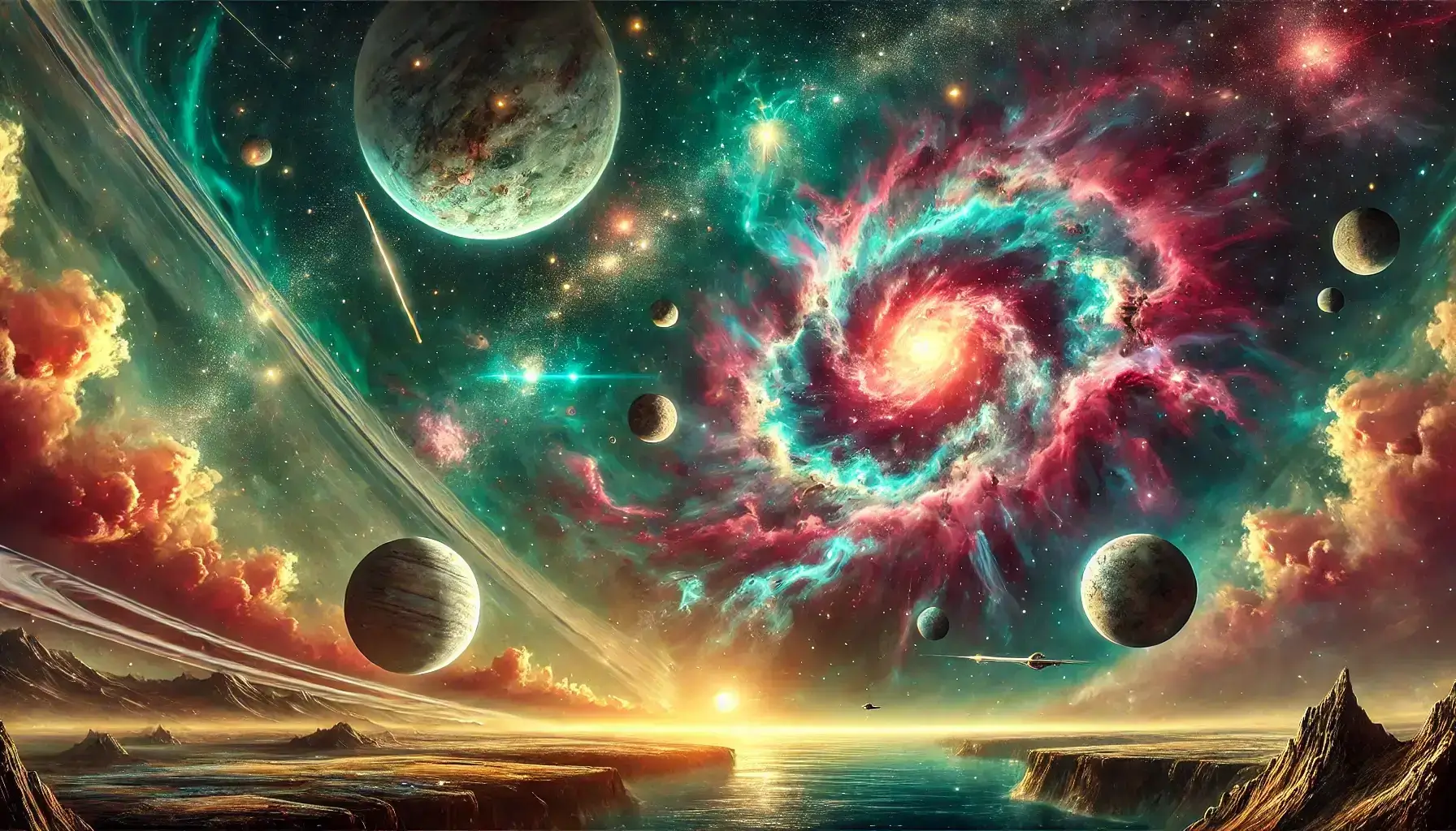 Vibrant Cosmic Landscape with Planets and Nebula