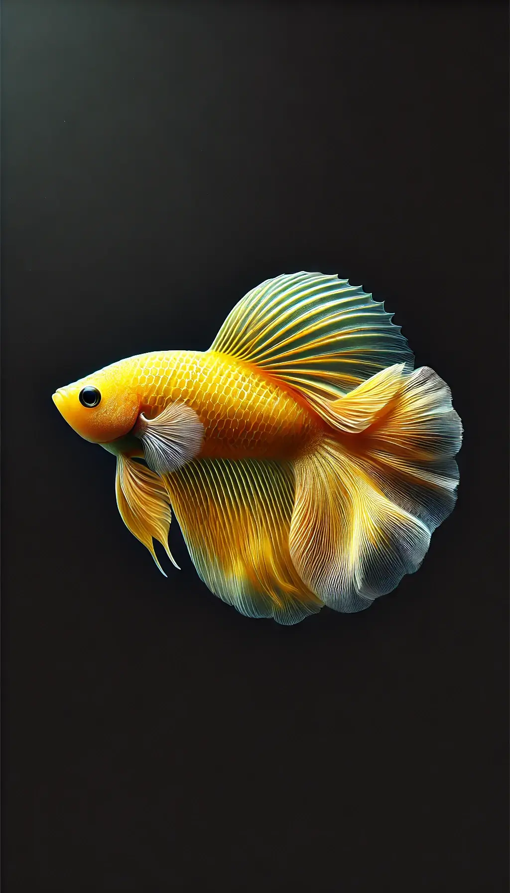 Yellow Fish Black Background Minimalist Wallpaper